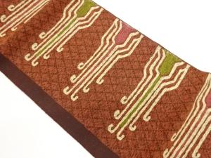 手織り紬横段に抽象模様織出し名古屋帯